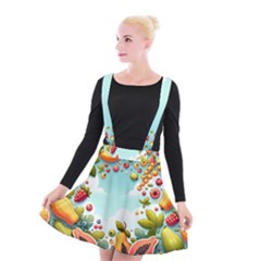 Fruits Sweet Papaya Orange Pattern Suspender Skater Skirt by Ravend