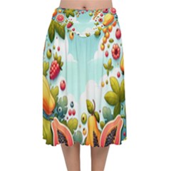 Fruits Sweet Papaya Orange Pattern Velvet Flared Midi Skirt by Ravend