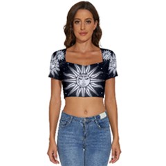 Sun Moon Star Universe Space Short Sleeve Square Neckline Crop Top  by Ravend