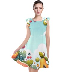 Fruits Sweet Papaya Orange Pattern Tie Up Tunic Dress by Ravend