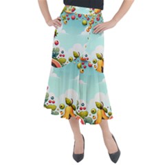 Fruits Sweet Papaya Orange Pattern Midi Mermaid Skirt by Ravend