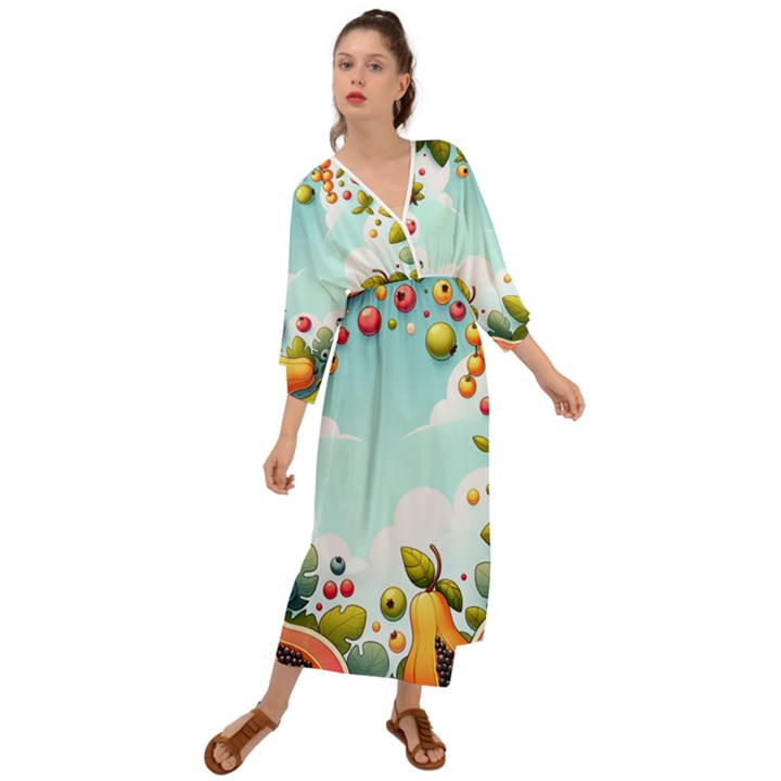 Fruits Sweet Papaya Orange Pattern Grecian Style  Maxi Dress