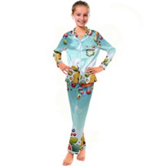 Fruits Sweet Papaya Orange Pattern Kids  Satin Long Sleeve Pajamas Set by Ravend