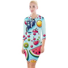 Fruits Sweet Pattern Quarter Sleeve Hood Bodycon Dress by Ravend