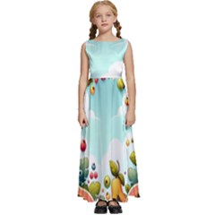 Fruits Sweet Papaya Orange Pattern Kids  Satin Sleeveless Maxi Dress by Ravend