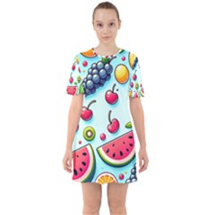 Fruits Sweet Pattern Sixties Short Sleeve Mini Dress by Ravend