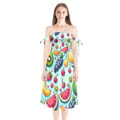 Fruits Sweet Pattern Shoulder Tie Bardot Midi Dress by Ravend