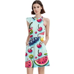 Fruits Sweet Pattern Cocktail Party Halter Sleeveless Dress With Pockets by Ravend