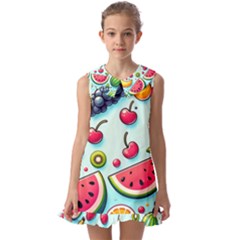 Fruits Sweet Pattern Kids  Pilgrim Collar Ruffle Hem Dress