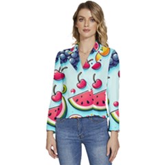 Fruits Sweet Pattern Women s Long Sleeve Revers Collar Cropped Jacket