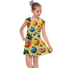 Fruits Fresh Sweet Pattern Kids  Cap Sleeve Dress by Ravend