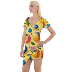 Fruits Fresh Sweet Pattern Short Sleeve Asymmetric Mini Dress by Ravend