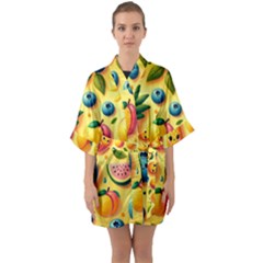 Fruits Fresh Sweet Pattern Half Sleeve Satin Kimono  by Ravend