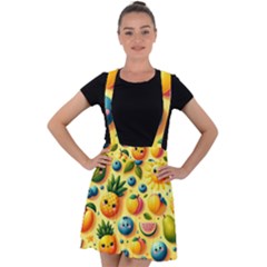 Fruits Fresh Sweet Pattern Velvet Suspender Skater Skirt by Ravend