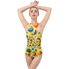 Fruits Fresh Sweet Pattern Cross Front Low Back Swimsuit by Ravend