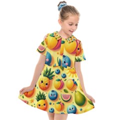 Fruits Fresh Sweet Pattern Kids  Short Sleeve Shirt Dress by Ravend