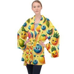 Fruits Fresh Sweet Pattern Long Sleeve Velvet Kimono  by Ravend