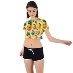 Fruits Fresh Sweet Pattern Tie Back Short Sleeve Crop T-shirt by Ravend