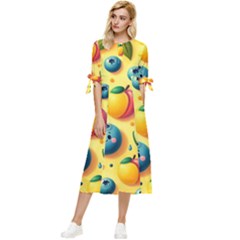 Fruits Fresh Sweet Pattern Bow Sleeve Chiffon Midi Dress by Ravend