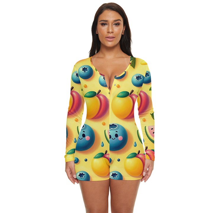 Fruits Fresh Sweet Pattern Long Sleeve Boyleg Swimsuit