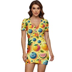 Fruits Fresh Sweet Pattern Low Cut Cap Sleeve Mini Dress by Ravend