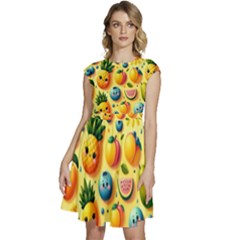 Fruits Fresh Sweet Pattern Cap Sleeve High Waist Dress by Ravend