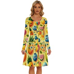 Fruits Fresh Sweet Pattern Long Sleeve Dress With Pocket by Ravend