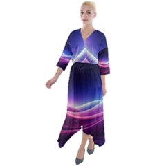 Cosmic Galaxy Quantum Art Nature Quarter Sleeve Wrap Front Maxi Dress by Ravend