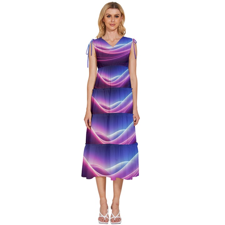 Cosmic Galaxy Quantum Art Nature V-Neck Drawstring Shoulder Sleeveless Maxi Dress