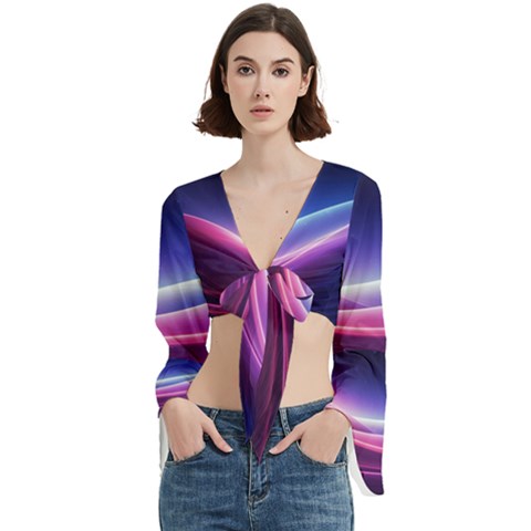 Cosmic Galaxy Quantum Art Nature Trumpet Sleeve Cropped Top by Ravend