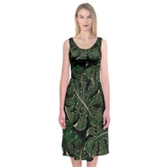 Monstera Plant Tropical Jungle Midi Sleeveless Dress by Ravend