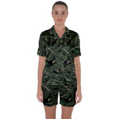 Monstera Plant Tropical Jungle Satin Short Sleeve Pajamas Set by Ravend