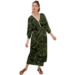 Monstera Plant Tropical Jungle Grecian Style  Maxi Dress by Ravend