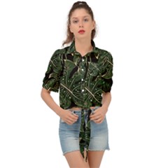 Monstera Plant Tropical Jungle Tie Front Shirt  by Ravend