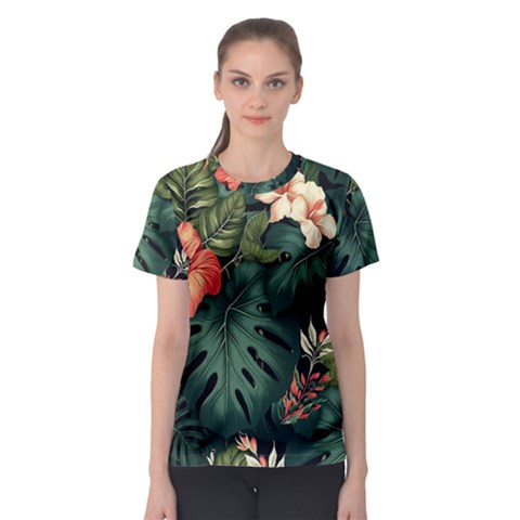 Flowers Monstera Foliage Tropical Women s Sport Mesh T-shirt by Ravend