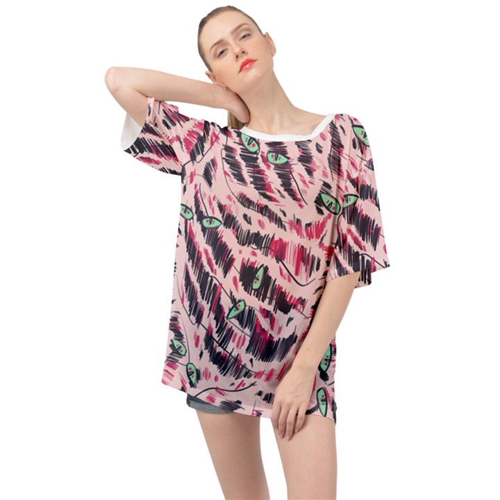 Drawing Notebook Print Reason Oversized Chiffon Top