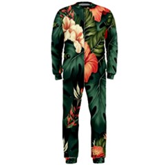 Flowers Monstera Foliage Tropical Onepiece Jumpsuit (men) by Ravend