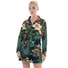 Flowers Monstera Foliage Tropical Women s Long Sleeve Casual Dress by Ravend