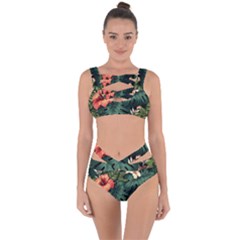 Flowers Monstera Foliage Tropical Bandaged Up Bikini Set  by Ravend