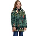 Flowers Monstera Foliage Tropical Kids  Hooded Longline Puffer Jacket View1