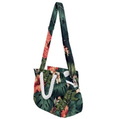 Flowers Monstera Foliage Tropical Rope Handles Shoulder Strap Bag by Ravend