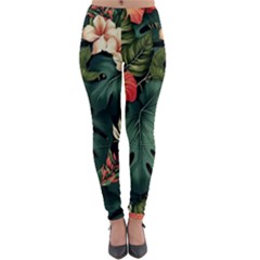 Flowers Monstera Foliage Tropical Lightweight Velour Leggings by Ravend