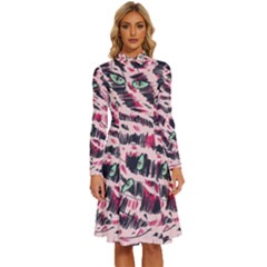 Drawing Notebook Print Reason Long Sleeve Shirt Collar A-line Dress by Ravend