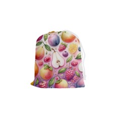 Fruits Apple Strawberry Raspberry Drawstring Pouch (small) by Ravend