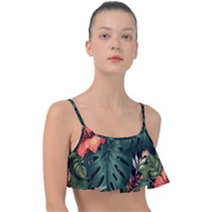 Flowers Monstera Foliage Tropical Frill Bikini Top by Ravend