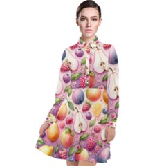 Fruits Apple Strawberry Raspberry Long Sleeve Chiffon Shirt Dress by Ravend