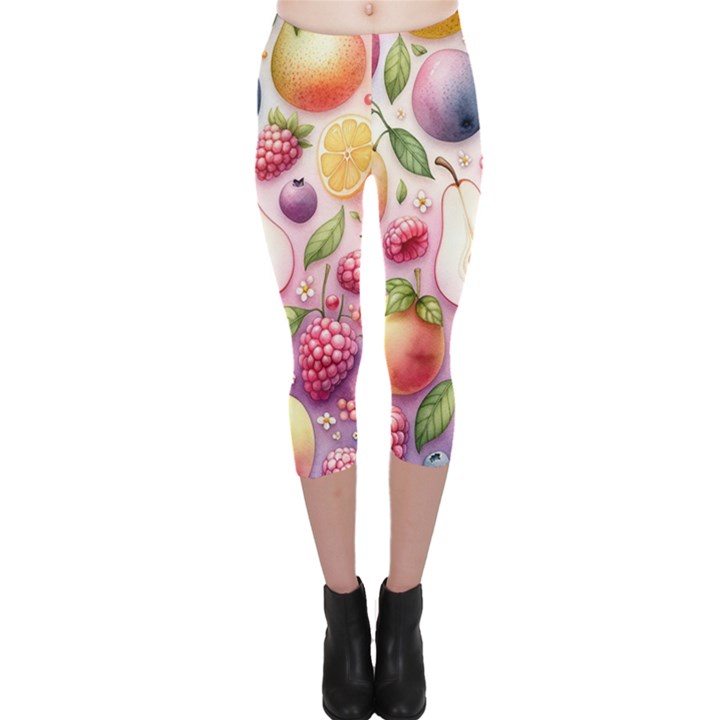 Fruits Apple Strawberry Raspberry Capri Leggings 