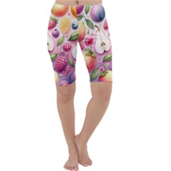 Fruits Apple Strawberry Raspberry Cropped Leggings  by Ravend