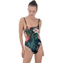 Flowers Monstera Foliage Tropical Tie Strap One Piece Swimsuit View1