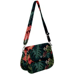 Flowers Monstera Foliage Tropical Saddle Handbag by Ravend